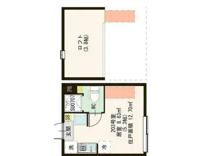 ホワイトアイランド(ワンルーム/2階)の間取り写真