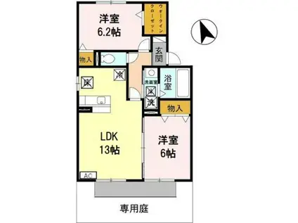 パインテイルD棟(2LDK/1階)の間取り写真