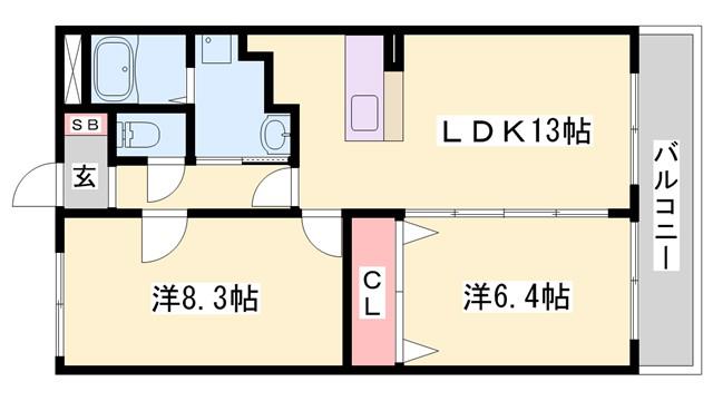 智頭急行 苔縄駅 徒歩23分 3階建 築25年(2LDK/3階)の間取り写真