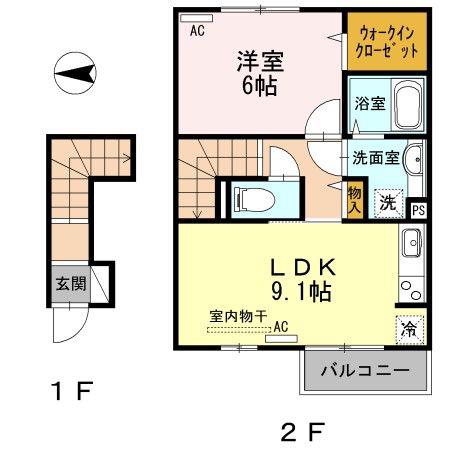 F・フィールド(1LDK/2階)の間取り写真