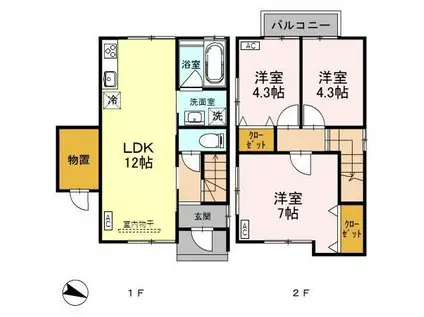 ラグナハウスB(3LDK/1階)の間取り写真