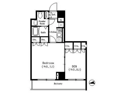 パークキューブ四谷三丁目(1LDK/1階)の間取り写真