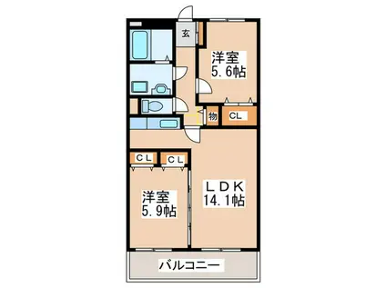 クレールM(2LDK/2階)の間取り写真