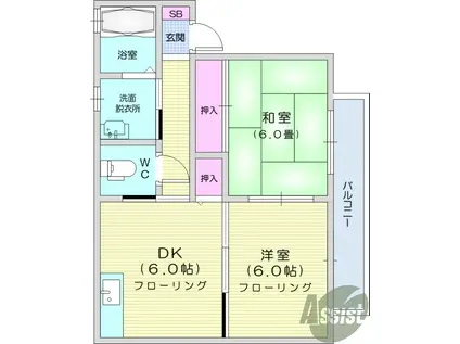パディ壱番館(2DK/2階)の間取り写真