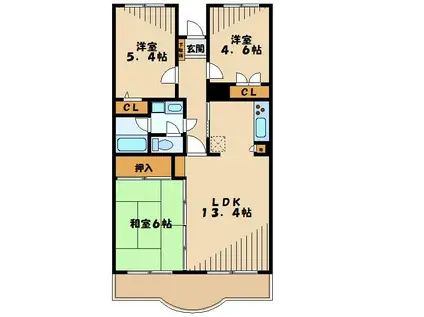 ＪＲ南武線 武蔵中原駅 徒歩15分 5階建 築32年(3LDK/2階)の間取り写真