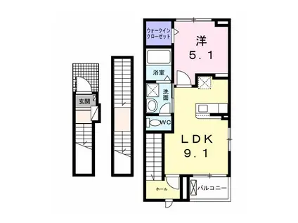 平川東垣外アパート(1LDK/3階)の間取り写真