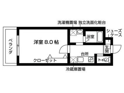 プライムビレッジウエスト棟(1K/2階)の間取り写真