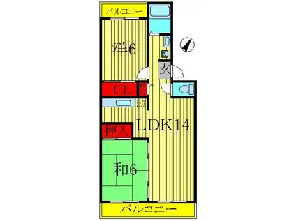 エスポアール如春堂(2LDK/3階)の間取り写真