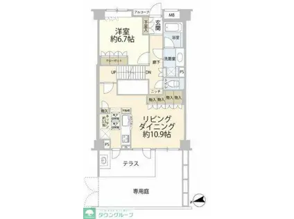 クレッセント二子玉川アッサンブラージュ(1LDK/1階)の間取り写真