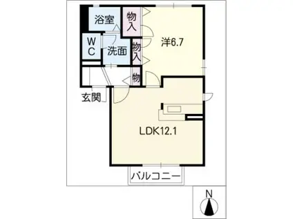 プロムナード南浜田C棟(1LDK/1階)の間取り写真