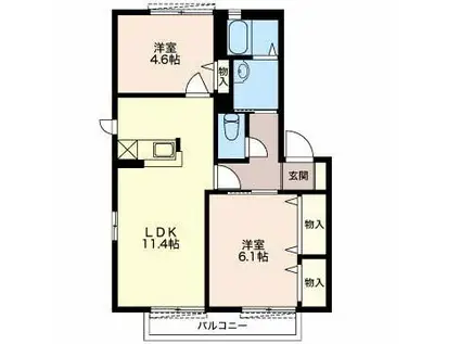 フラックスA(2LDK/2階)の間取り写真