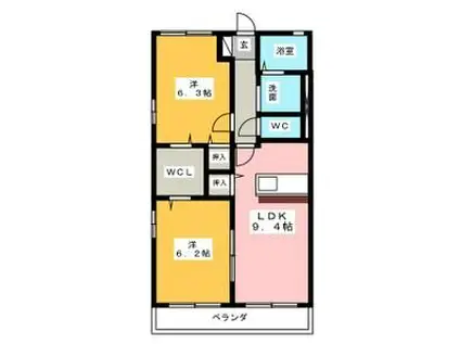 オプティム(2LDK/2階)の間取り写真