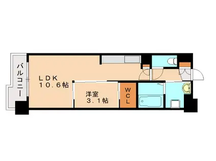 サンレリウス黒崎駅ネクスト(1LDK/13階)の間取り写真