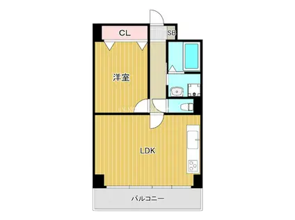 扇町亀甲マンション(1LDK/9階)の間取り写真