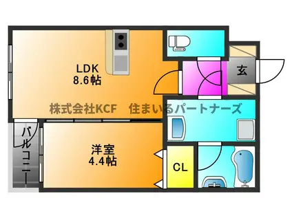 GLANZ 六ツ門(1LDK/2階)の間取り写真