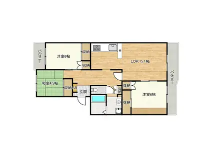 エクラージュB棟(3LDK/2階)の間取り写真