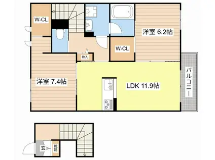 イースト ベイ(2LDK/2階)の間取り写真