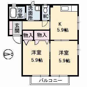 シャーメゾン石田C棟(2K/2階)の間取り写真