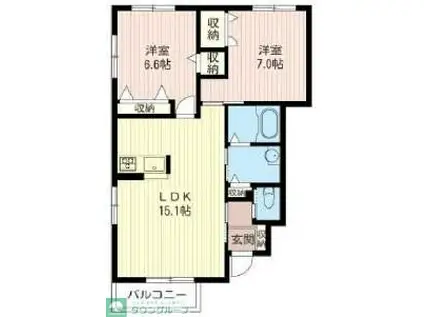 ヴァンベールII(2LDK/1階)の間取り写真