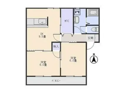 ヴィラージュE(2LDK/1階)の間取り写真