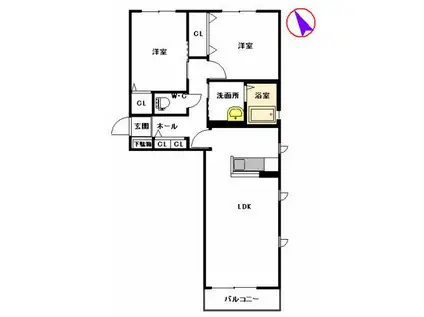 コリーヌ和 (2LDK/2階)の間取り写真