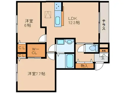 アシスト木津(2LDK/1階)の間取り写真