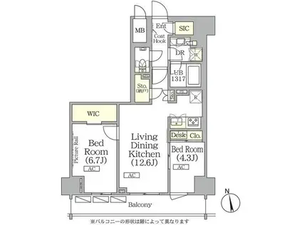 ザ・パークハビオ神楽坂レジデンスサウス(2LDK/4階)の間取り写真