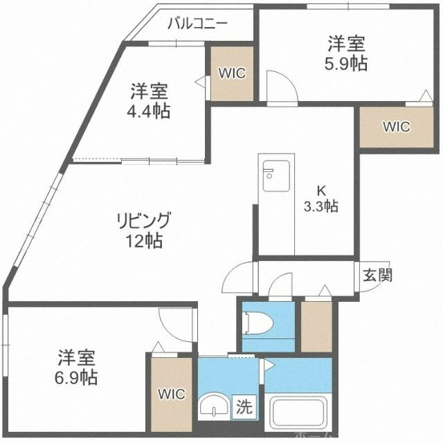 ビッグレジデンス旭ヶ丘(3LDK/3階)の間取り写真