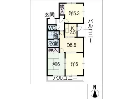 ルミエールB棟(3DK/1階)の間取り写真