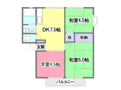サンビレッジ三沢3号棟(3DK/2階)の間取り写真