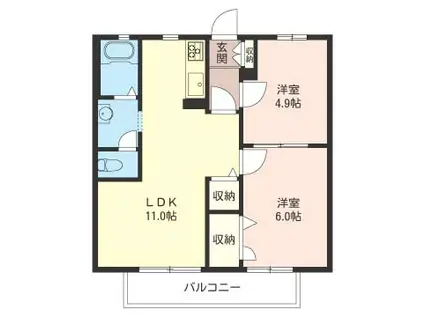 リーフコート(2LDK/2階)の間取り写真