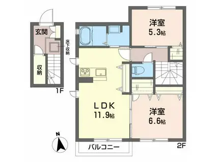 コーポ・ホウエイB(2LDK/2階)の間取り写真