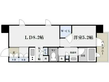 パークアクシス心斎橋(1LDK/12階)の間取り写真