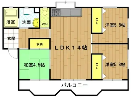 第2シャトーナツヤマ(3LDK/3階)の間取り写真