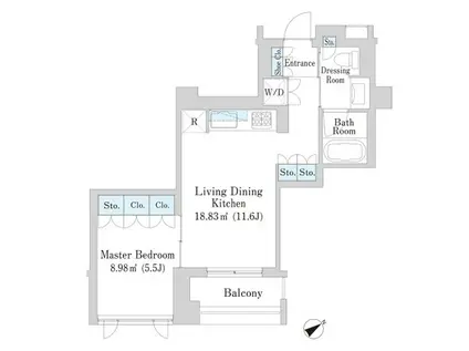 アパートメンツ元麻布内田坂(1LDK/5階)の間取り写真