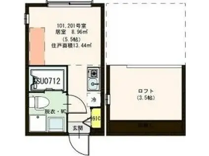 ハーモニーテラス東金町II(ワンルーム/2階)の間取り写真
