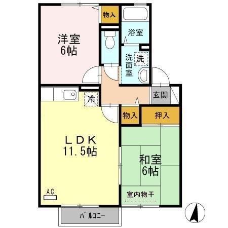 プレミール竹松本町(2LDK/1階)の間取り写真