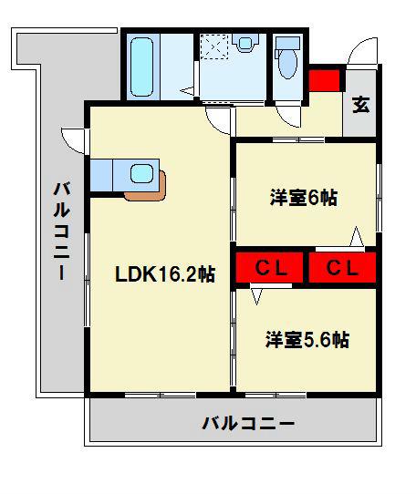 ルネス到津の森(2LDK/3階)の間取り写真