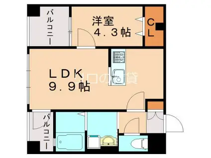 エンクレスト博多駅南CELES(1LDK/13階)の間取り写真