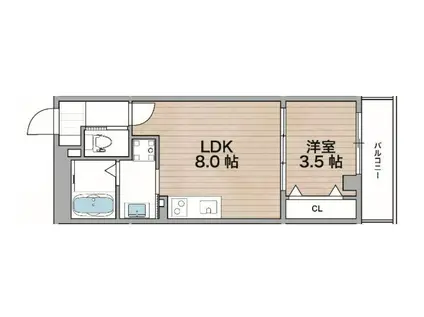 レジデンスコート森ノ宮(1LDK/2階)の間取り写真