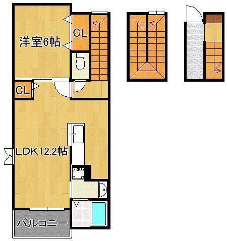 ラインハイム足立山D(1LDK/3階)の間取り写真
