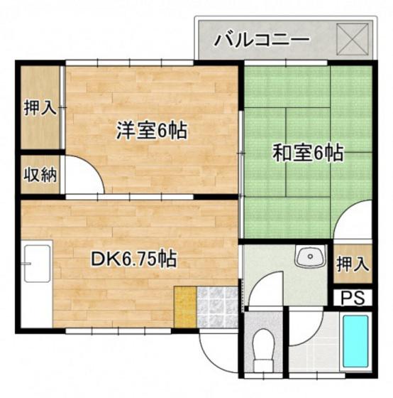 三宅第5アパート(2DK/2階)の間取り写真