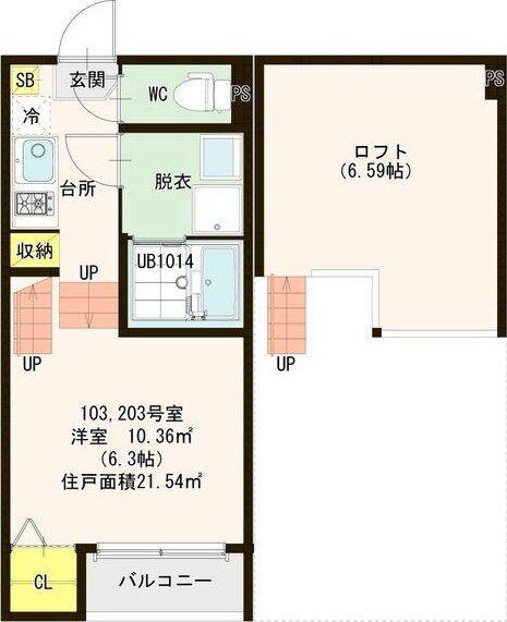 ハーモニーテラス東仙台V(1K/1階)の間取り写真