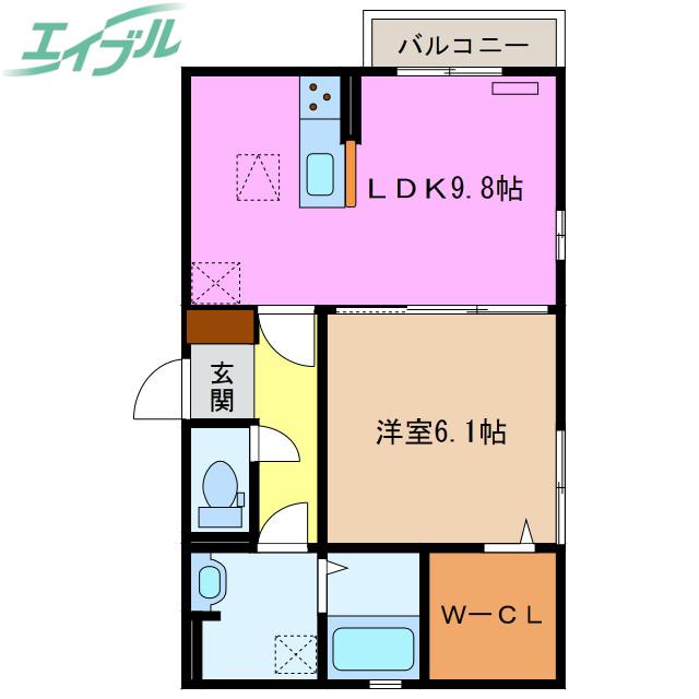 近鉄名古屋線 川原町駅 徒歩15分 2階建 築7年(1LDK/1階)の間取り写真