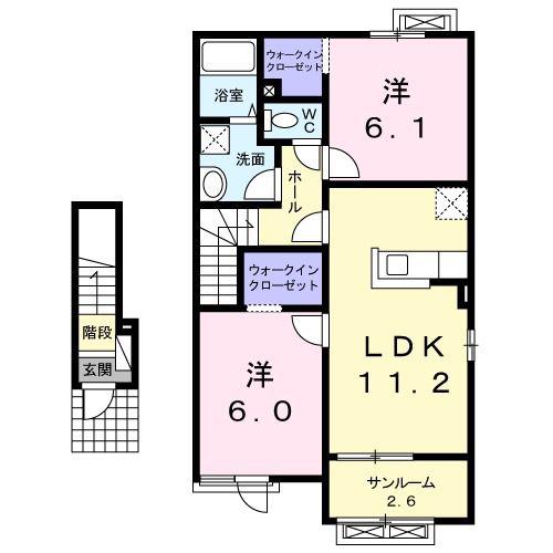ドムス・ウィスタリアV(2LDK/2階)の間取り写真