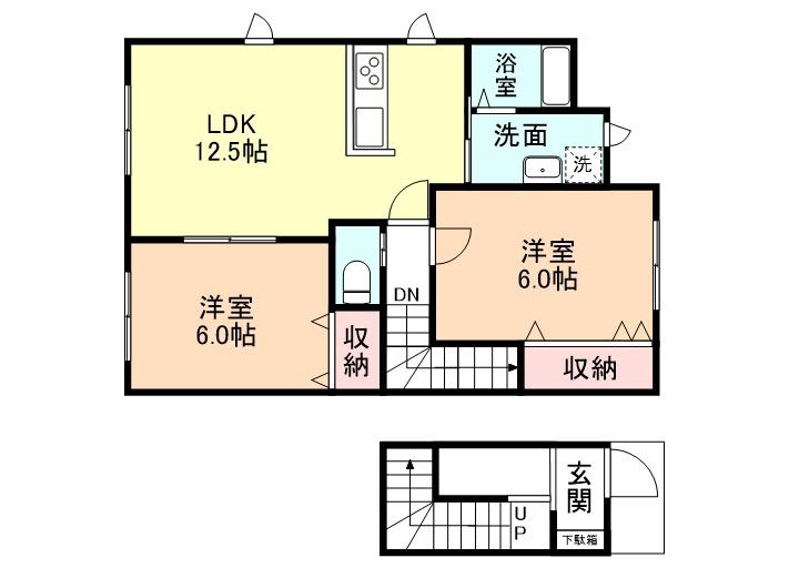 ル・グランヴェールIIA棟(2LDK/2階)の間取り写真