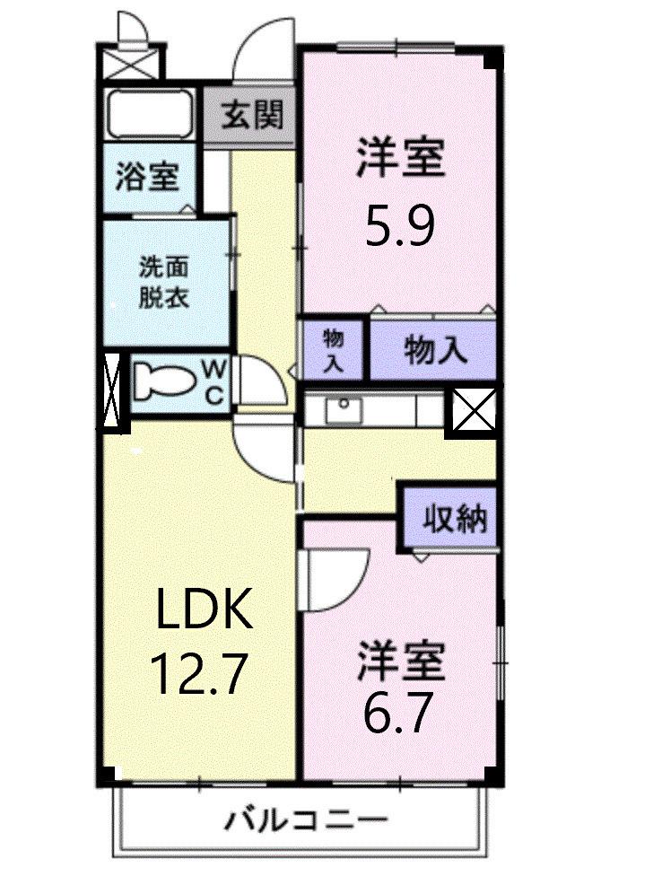 プラシード(2LDK/2階)の間取り写真