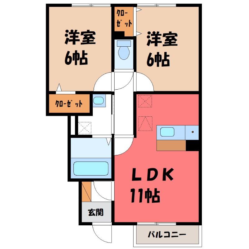 ナディアB(2LDK/1階)の間取り写真