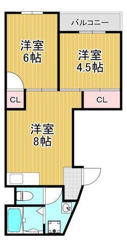 フローラミヤザキ(2LDK/4階)の間取り写真