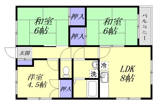 ＪＲ山陽本線 海田市駅 徒歩22分 2階建 築33年(3LDK/2階)の間取り写真